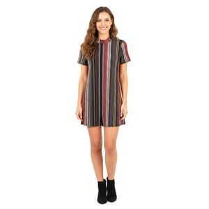 BCBG Womens Small Brown & Red Stripe Shift Dress Short Sleeve Retro Boho Mod